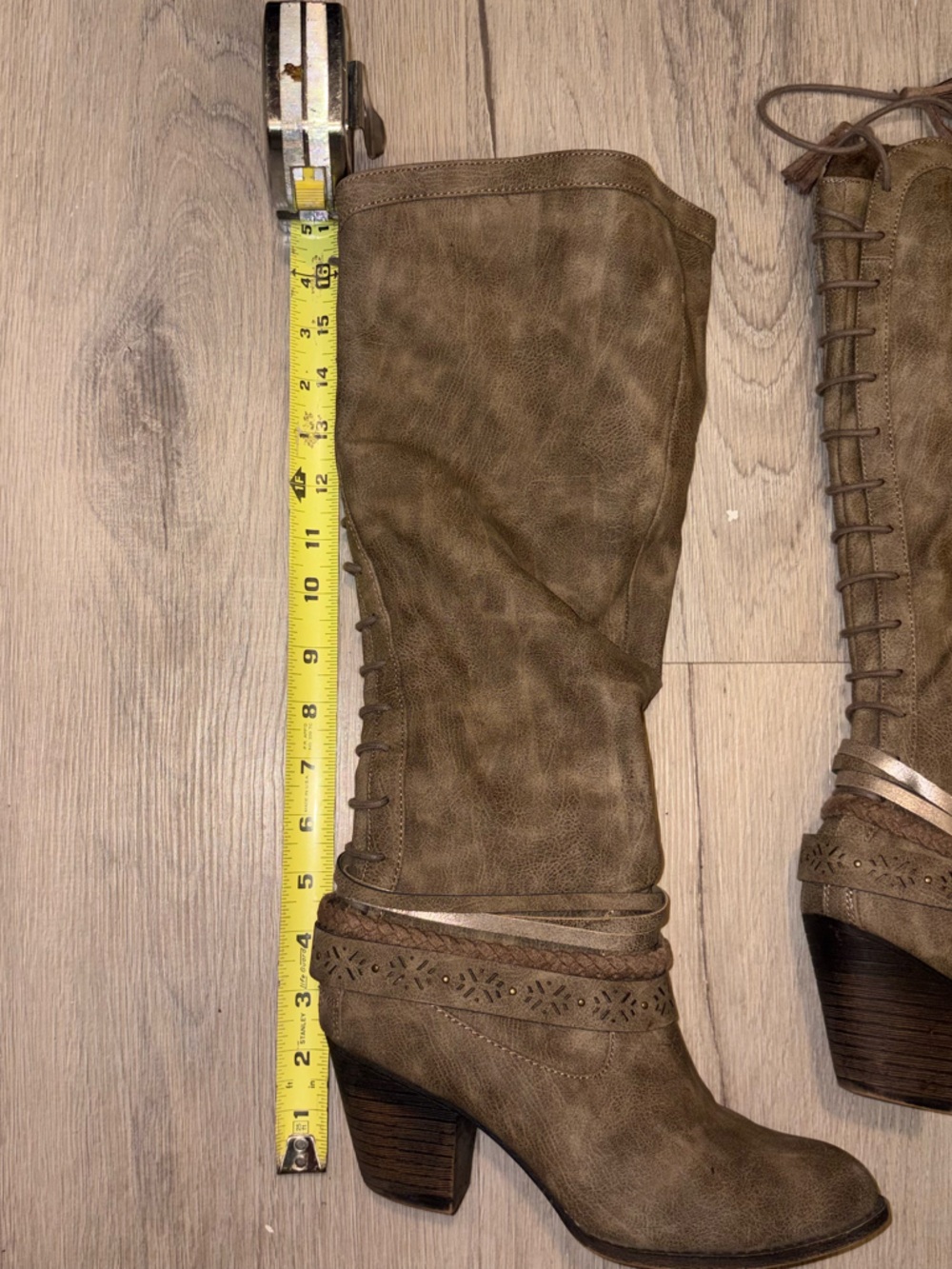 Knee-High Taupe Lace-Up Western Boots - Picture 2 of 2